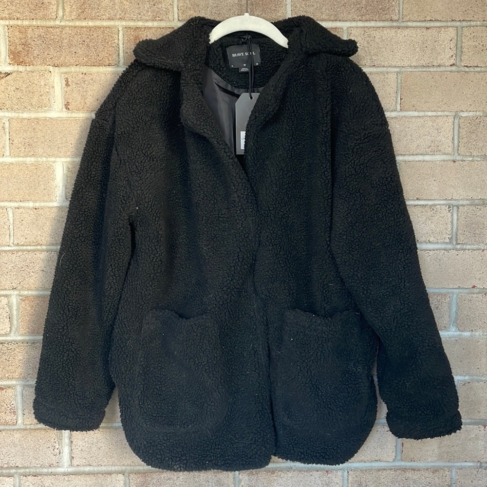 Brave Soul Black Fleece Button-Down Jacket